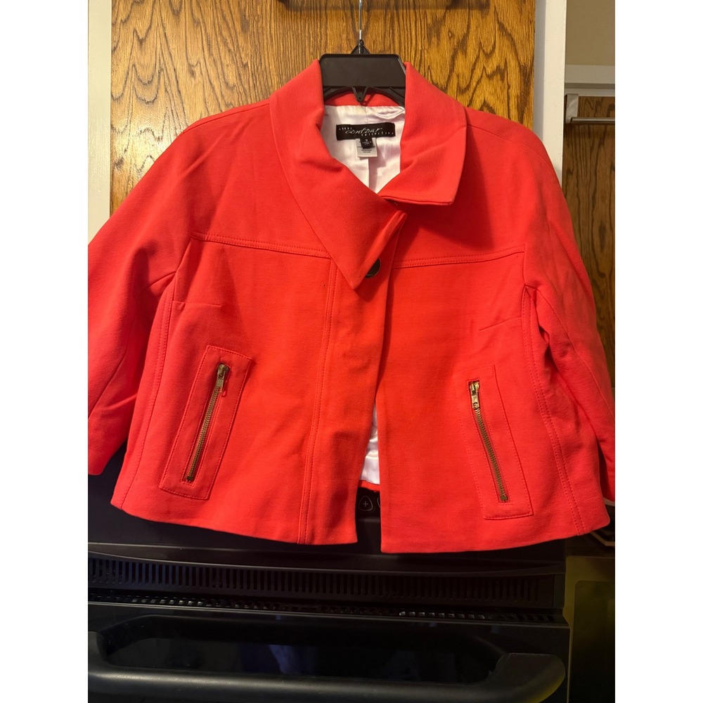 Cache Contour Collection Womens Cropped Jacket Coral Orange Gold‎ Button Size S